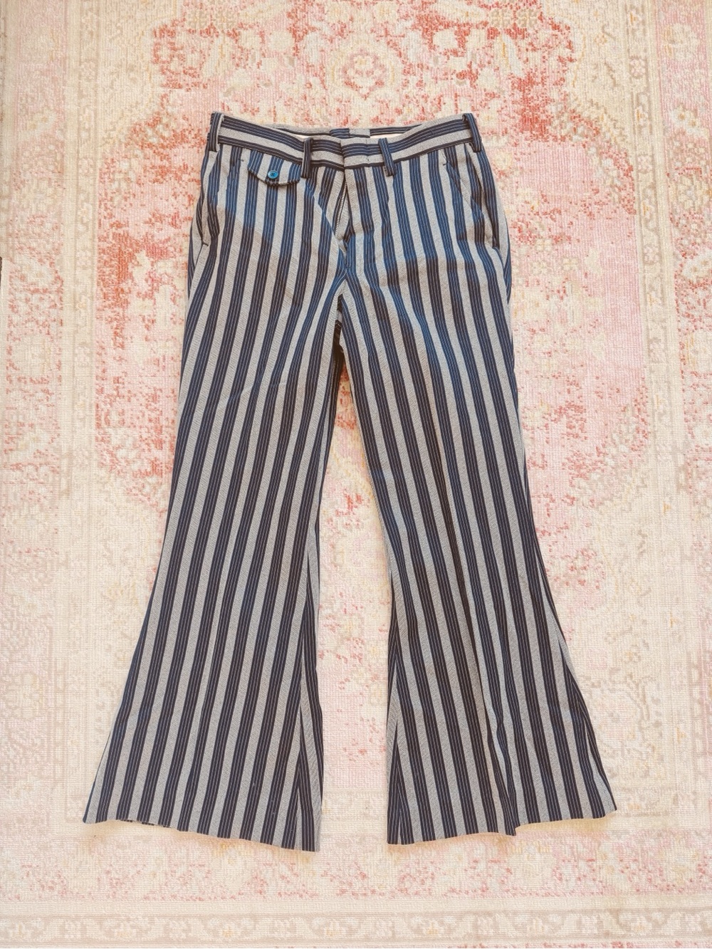 Men’s Vintage Striped Flared Pants - Navy and White